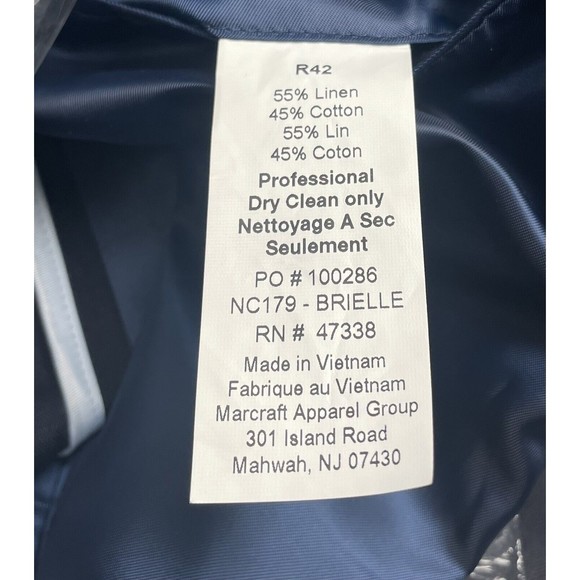 NAUTICA Men’s Navy Blue Slim Fit Linen Blend Sport Coat 42R - Picture 10 of 11